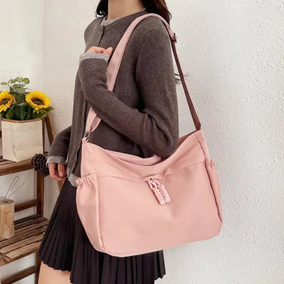 Minimalist Large Capacity Tote Bag Casual Multi Pocket Shoulder Bag Braided Drawstring Crossbody