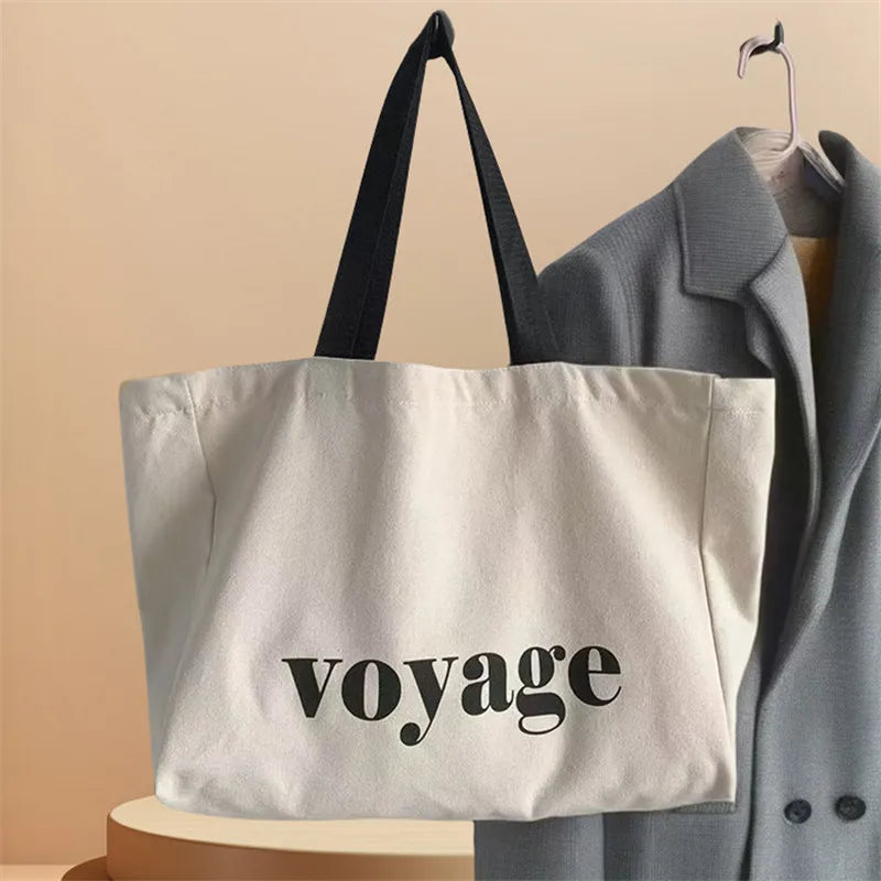 Large Canvas Tote Bag Women – Voyage Letter Print
