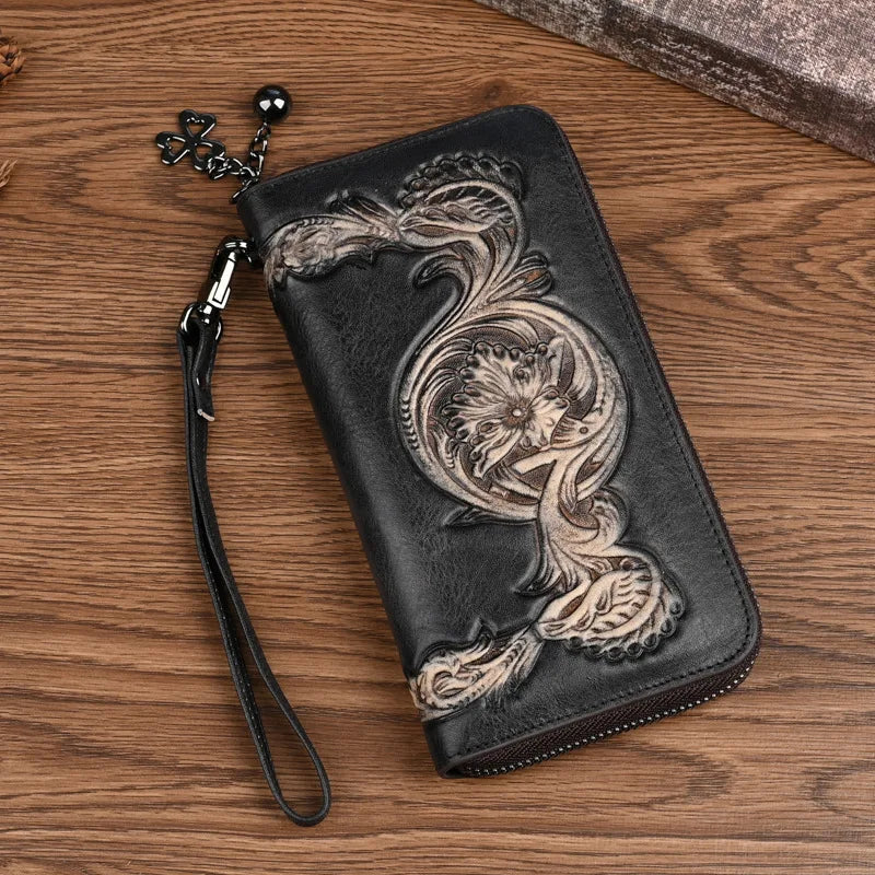 Top Layer Cowhide Ladies Wallet Multi-Functional Zipper