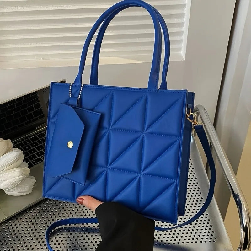 Quilted Tote Bag with Detachable Pouch & Crossbody Strap