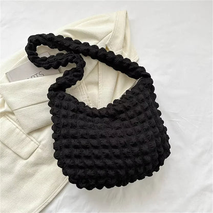 Homefish Crossbody Bag Pleated Design Embroidered Plaid Shoulder Underarm Bags Simple Large Capacity