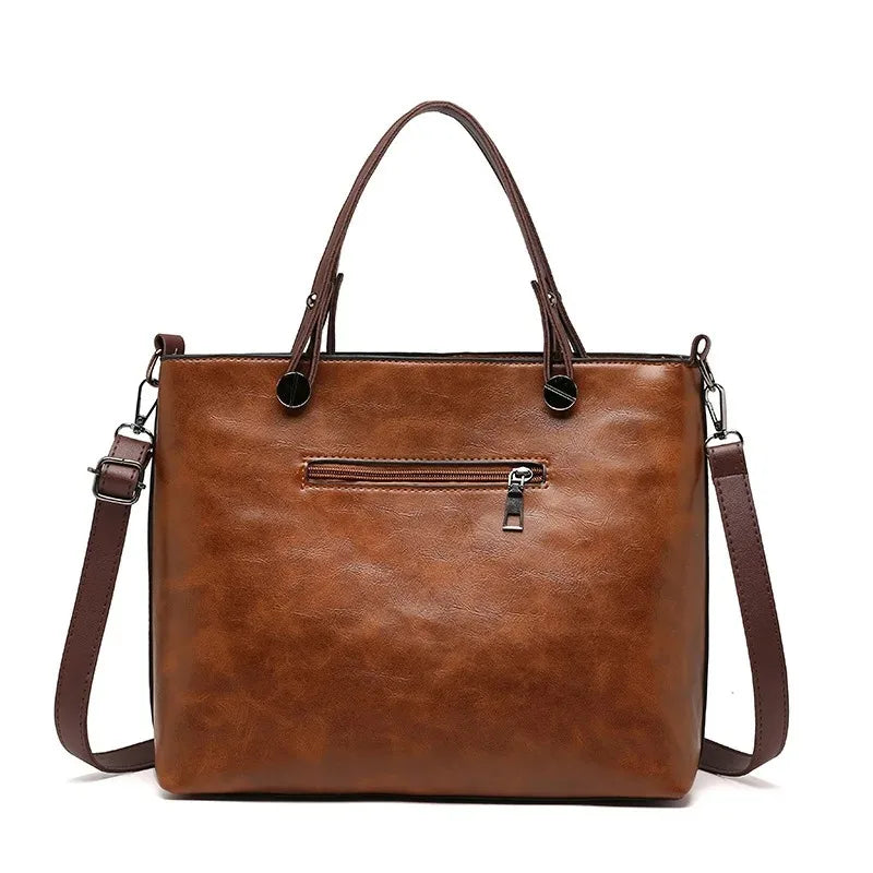 Large Capacity Tote Bag European American Retro Leather Women S Handbag