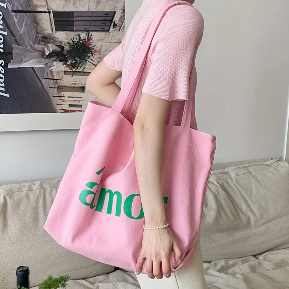 Pink Large Capacity Canvas Tote Bag