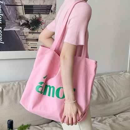 Pink Large Capacity Canvas Tote Bag