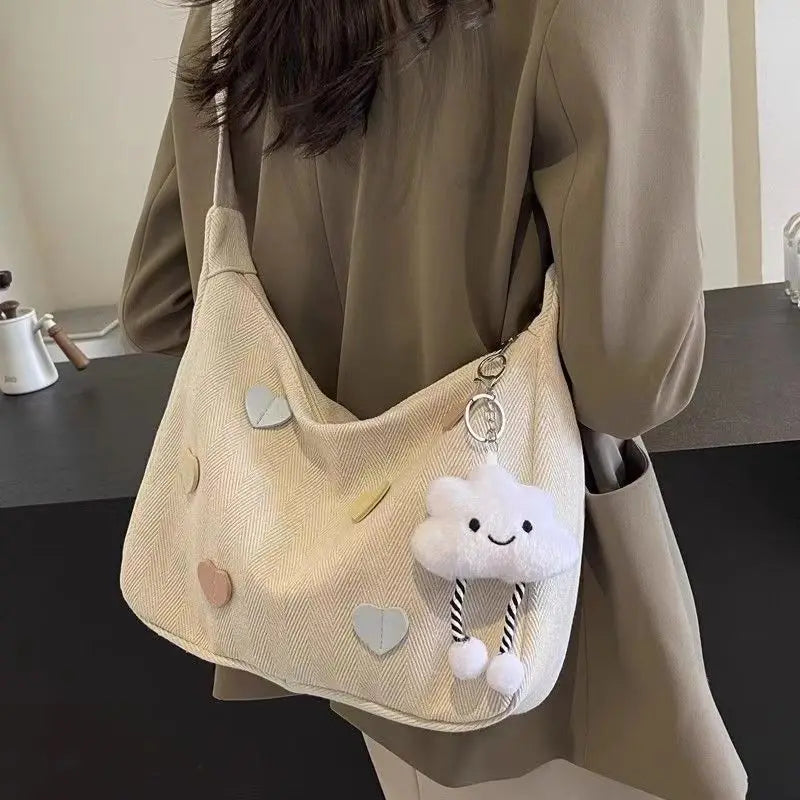 Love Heart Large Capacity Dumpling Pendant Kawaii Tote Simple Casual Shoulder Crossbody Bag