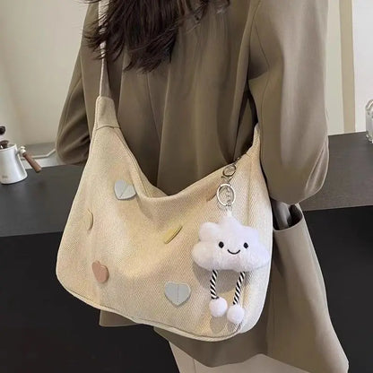 Love Heart Large Capacity Dumpling Pendant Kawaii Tote Simple Casual Shoulder Crossbody Bag