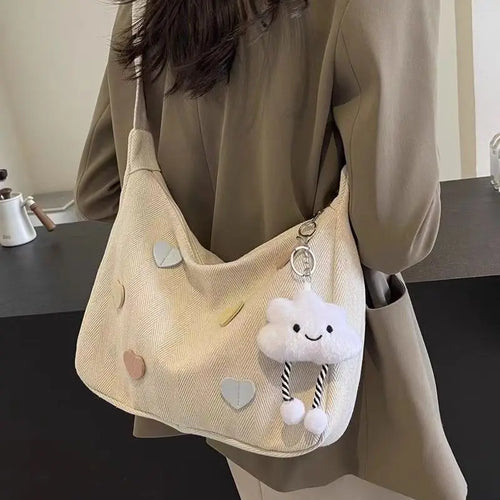 Love Heart Large Capacity Dumpling Pendant Kawaii Tote Simple Casual Shoulder Crossbody Bag