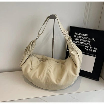 Nylon Crossbody Bag – Soft Drawstring Crescent Shoulder Bag for Women