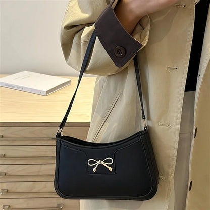 Bow Detail Shoulder Bag for Women – Chic Leather Underarm Purse