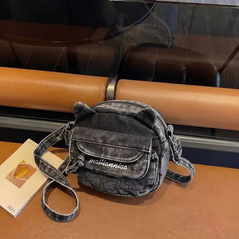 Cat Ear Denim Crossbody Bag – Mini Shoulder Bag for Women