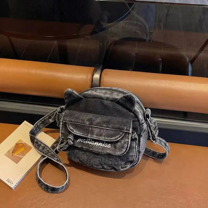 Cat Ear Denim Crossbody Bag – Mini Shoulder Bag for Women