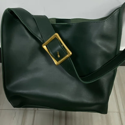 Women's Faux Leather Bucket Tote Bag with Pouch