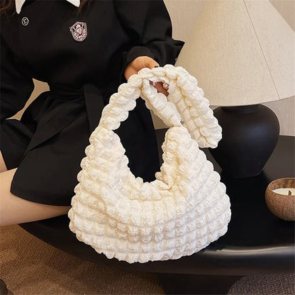 Bubble Cloud Shoulder Bag – Women's Pleated Tote Handbag