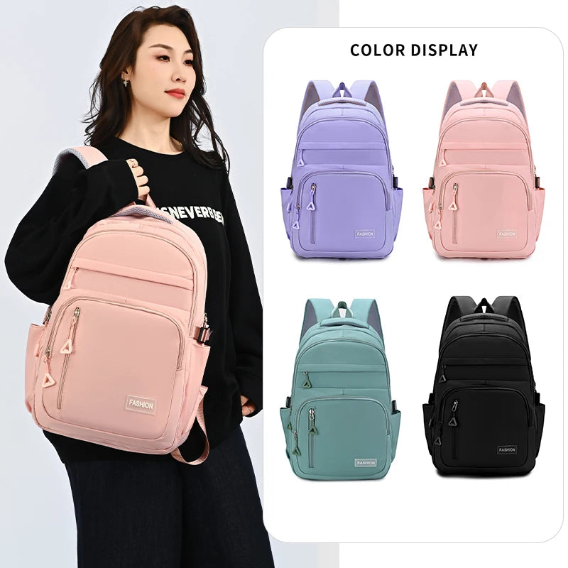 Simple Candy Colored Gentle Backpack Lightweight Load Reducing Multi-Layer Storage Student School