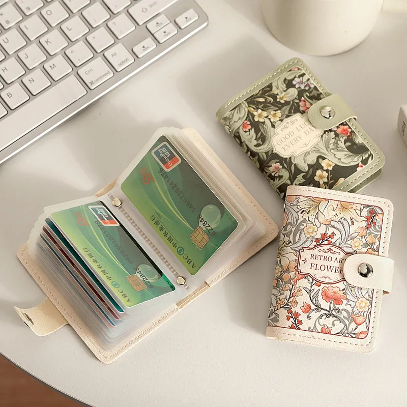 Floral Card Holder for Women – Vintage Multi-Slot ID & Credit Card Wallet