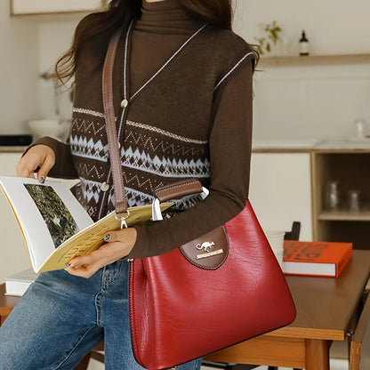 Leather Tote Bag – Vintage Two-Tone Crossbody Handbag for Women