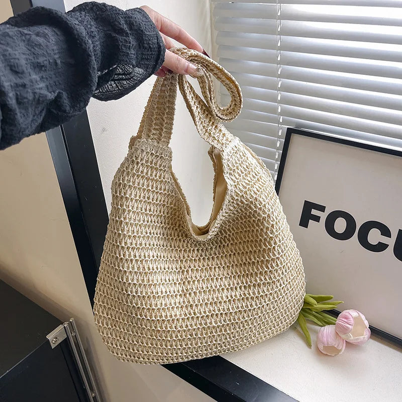 Homefish Women Woven Rattan Straw Tote Bag Large Capacity Summer Beach Shoulder Handbag Casual