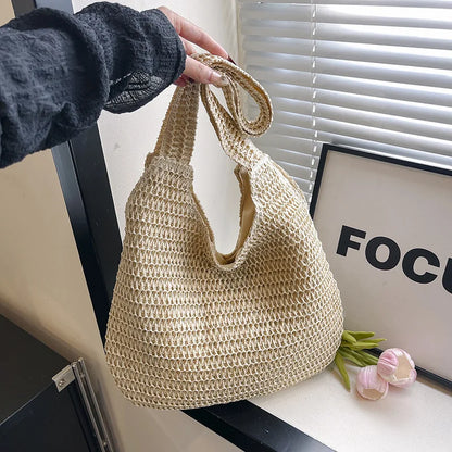 Homefish Women Woven Rattan Straw Tote Bag Large Capacity Summer Beach Shoulder Handbag Casual