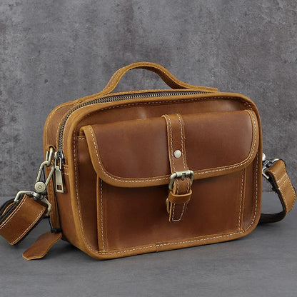 Genuine Leather Men S Crossbody Top Layer Cowhide Messenger Bag Square Retro Hand-Held