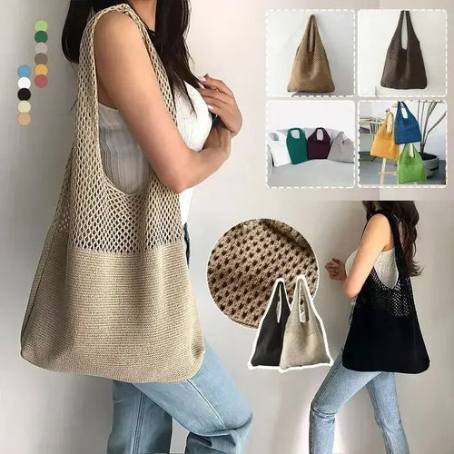 Crochet Tote Bag – Large Woven Hollow Shoulder Bag for Beach