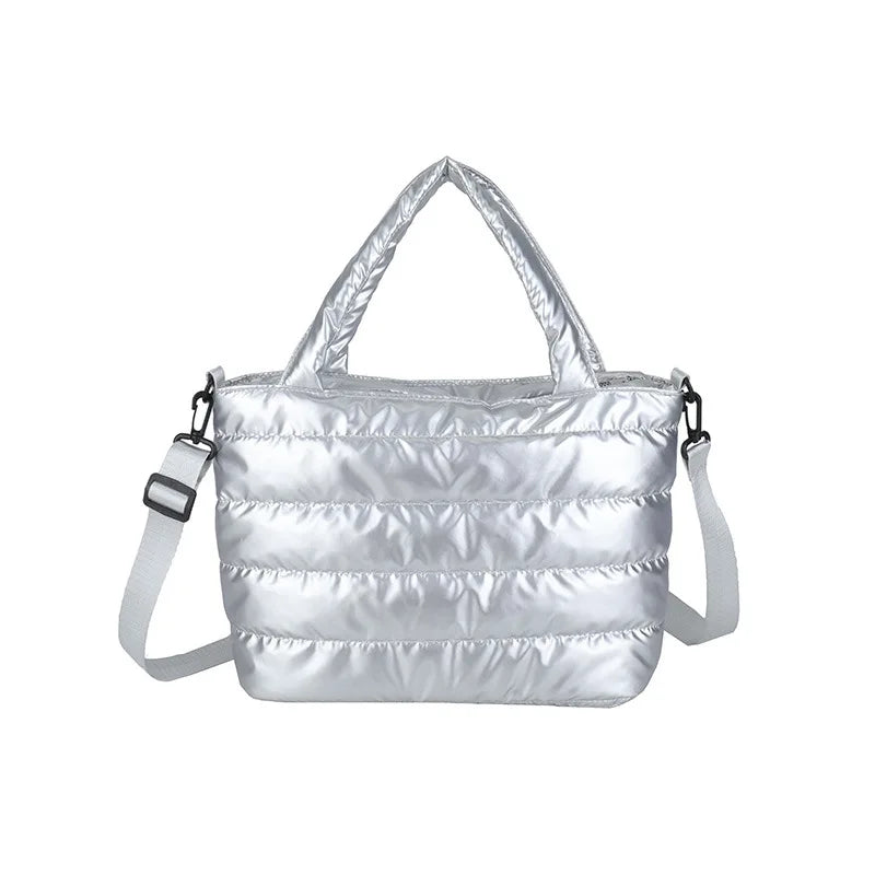 Puffer Quilted Tote Crossbody Bag with Wide Shoulder Strap