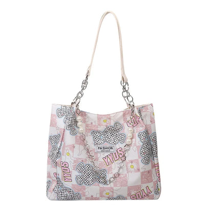 Cartoon Bear Tote Bag – Large Capacity Shoulder Handbag for Women