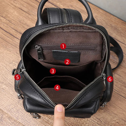 Head Layer Cowhine Man Single Shoulder Bag Multi-Function Backpack Hand Cross-Body