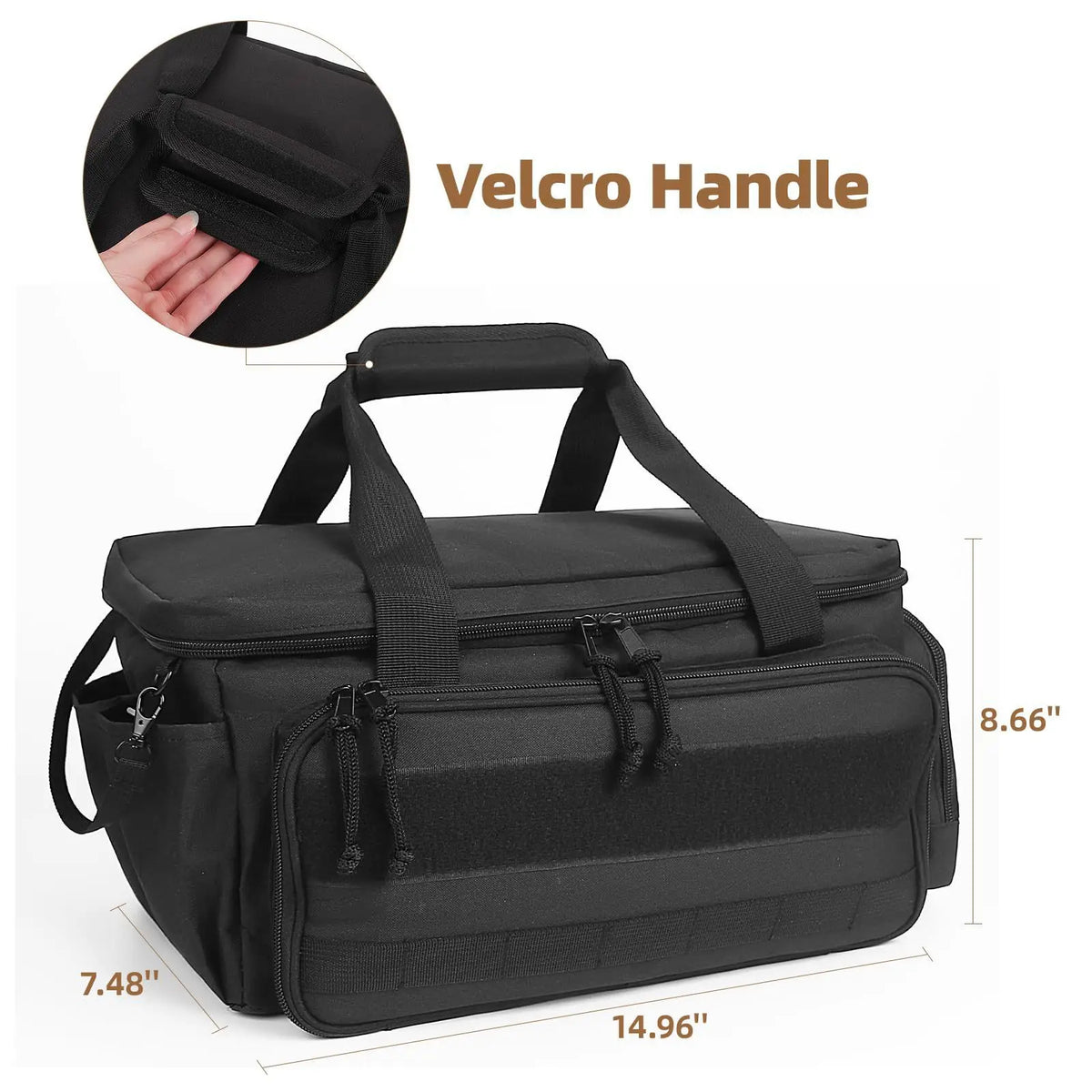 14-Inch Black Wear-Resistant Canvas Tool Bag Multiple Pockets Compartments