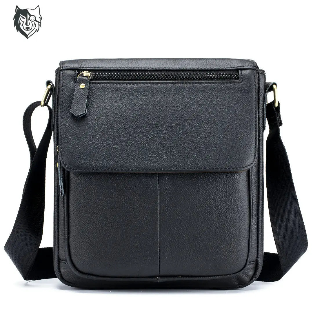Head Layer Cowhine Retro Cover Type Diagonal Cross Bag Commuting Large Capacity Real Leather Men S