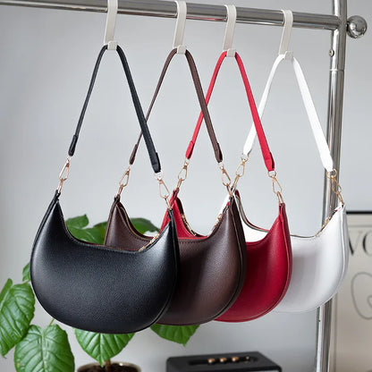 Half Moon Shoulder Bag for Women – Retro PU Leather Crescent Purse