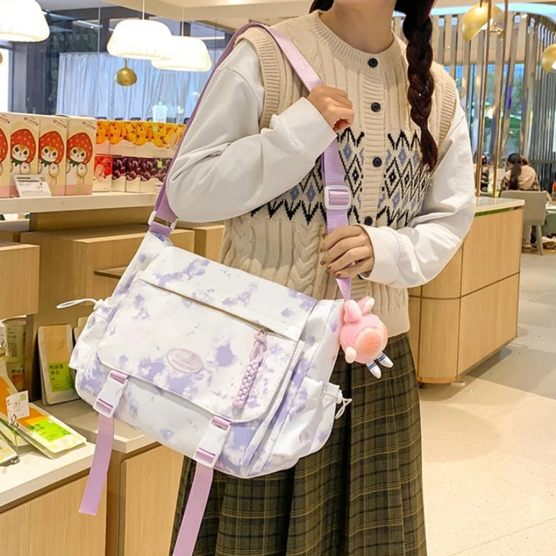 Fashionable Trendy Canvas Color Blocked Mailman Bag Large Capacity Campus Student Trendy Work