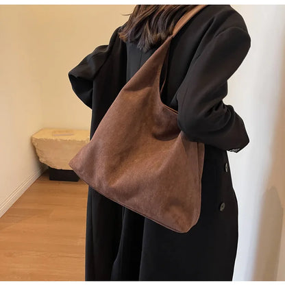 Suede Texture Large Tote Bag – Women's Minimalist Shoulder Handbag
