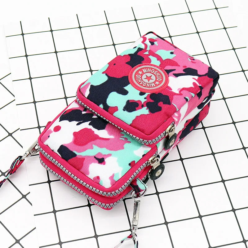 Nylon Shoulder Crossbody Phone Bag Women Sports Running Multi Layer Zipper Pouch Armband Bag