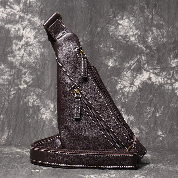 Men S Outdoor Casual Chest Bag Genuine Leather Personalized Single-Shoulder Crossbody Bag