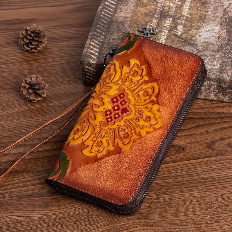 Women S Top Layer Vegetable-Tanned Cowhide Color-Polished Long Retro Wallet