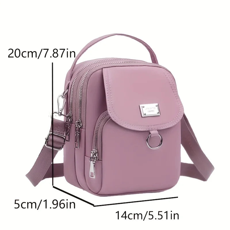 Mini Crossbody Bag for Women – Nylon Multi-Zip Shoulder Purse with Top Handle