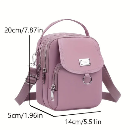 Mini Crossbody Bag for Women – Nylon Multi-Zip Shoulder Purse with Top Handle