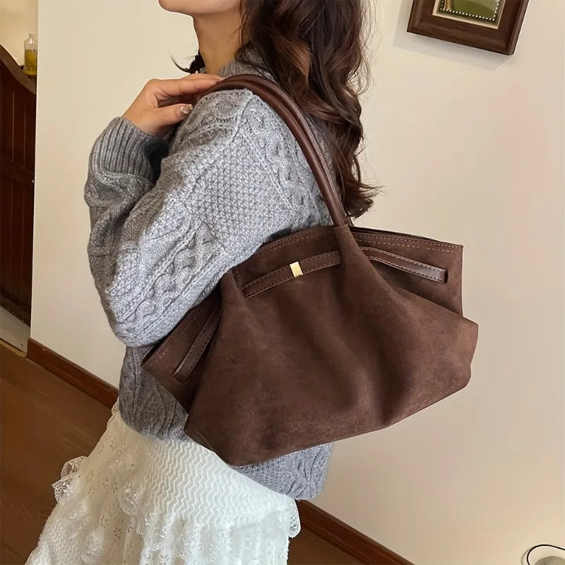 Large Capacity Suede Tote Bag – Minimalist Vintage Shoulder Bag