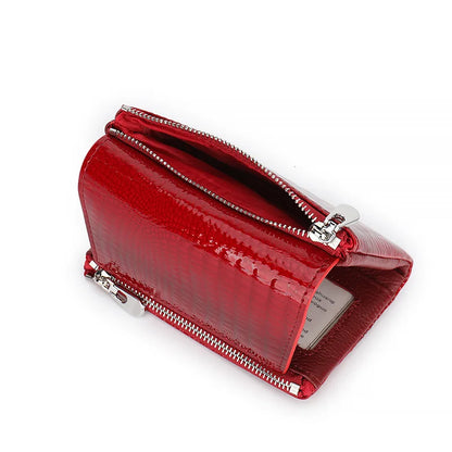 Glossy Genuine Leather Short Wallet Women High-End Lacquered Magnetic Buckle Wallet