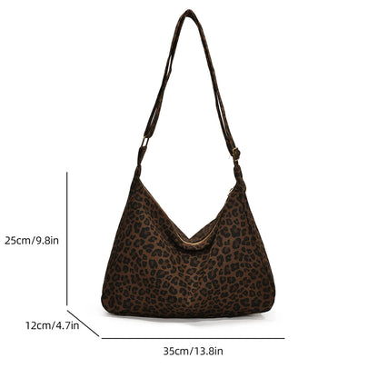 Trendy Casual Soft Textile Women S Shoulder Bag Large Capacity Leopard Print Female Retro Crossbody