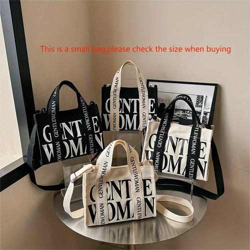 Canvas Crossbody Tote Bag – Bold Letter Print for Women