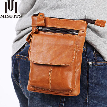 Outdoor Leisure Men S Real Leather Waist Bag Head Layer Cowhide Multi-Function Zipper Body