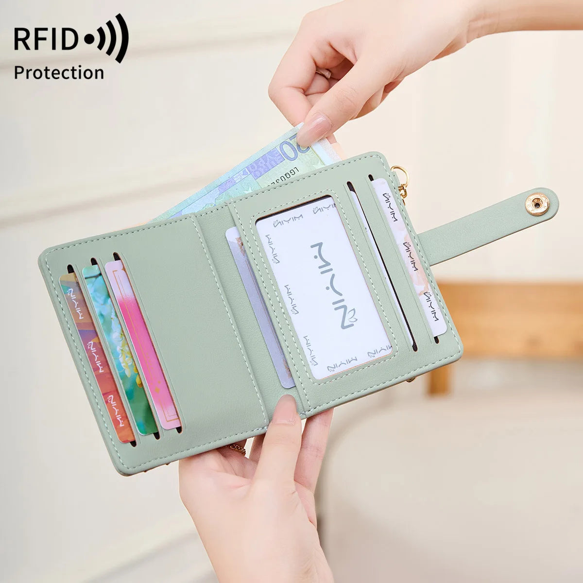 Double-Folding Ultra-Thin Card Case Rfid Anti-Theft Swiping Women S Wallet