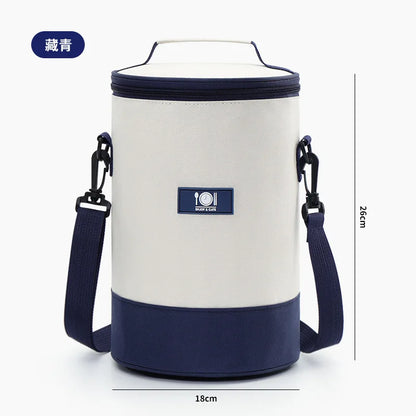 Round Lunch Box Bag Carry Thermal Insulation Thick Aluminum Foil Protect Work Zipper Outdoor