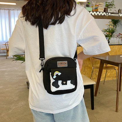 Stylish Cow Print Minimalist Crossbody Bag Lightweight Casual Shoulder Purse Rainbow Pin Students