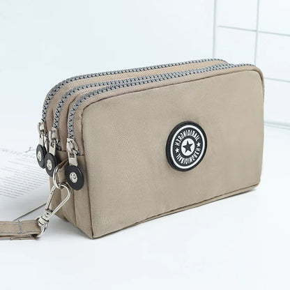 Chic Nylon Triple Zipper Wristlet Clutch Durable Multi-Pocket Design