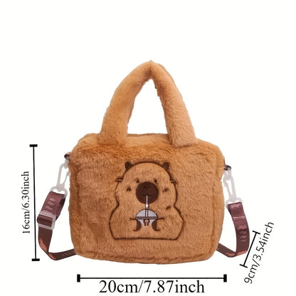 Capybara Plush Crossbody Bag – Cute Fluffy Animal Handbag for Women