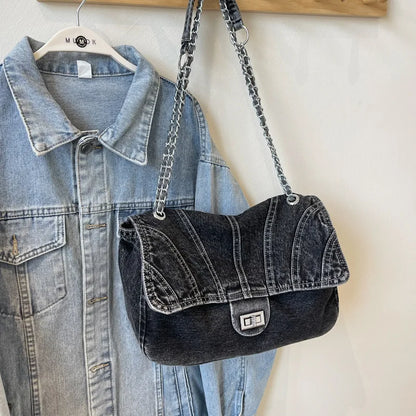 Denim Buckle Women S Large-Capacity Casual Crossbody Bag Student Commuting Tote Bag