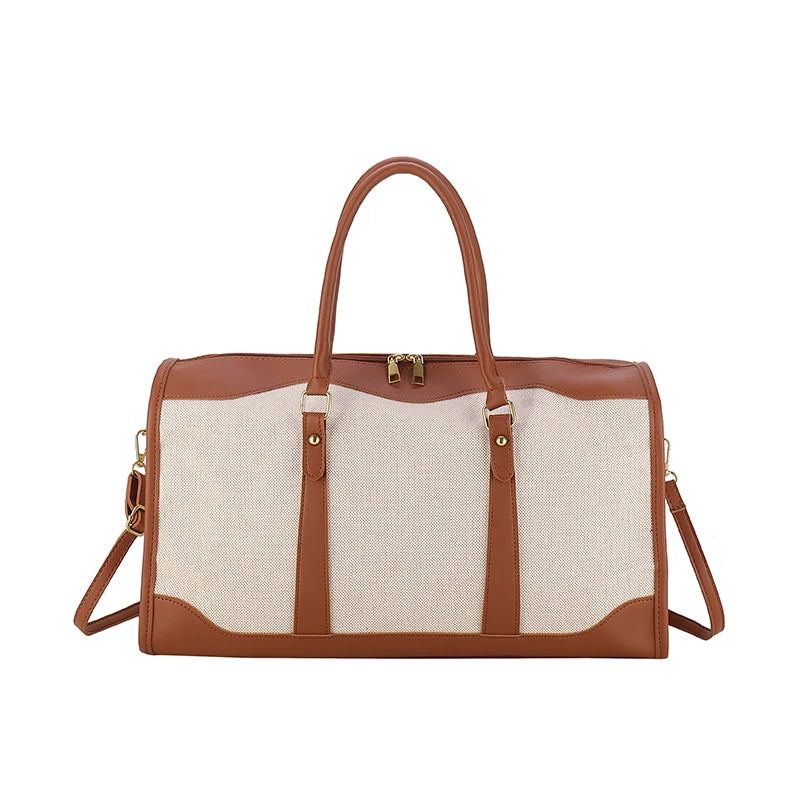 Large Travel Duffle Bag for Women – Vintage Canvas & PU Leather Weekender