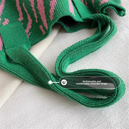 Striped Knitting Bag Commuter Large Capacity Tote Bags Woven Handbag Shoulder Bag Women Daily Use